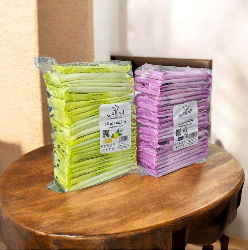 الخزامى منشفة مبللة منعشة برائحة الليمون 25قطعة و منشفة منعشة برائحة اللافندر25 قطعة - Image 2